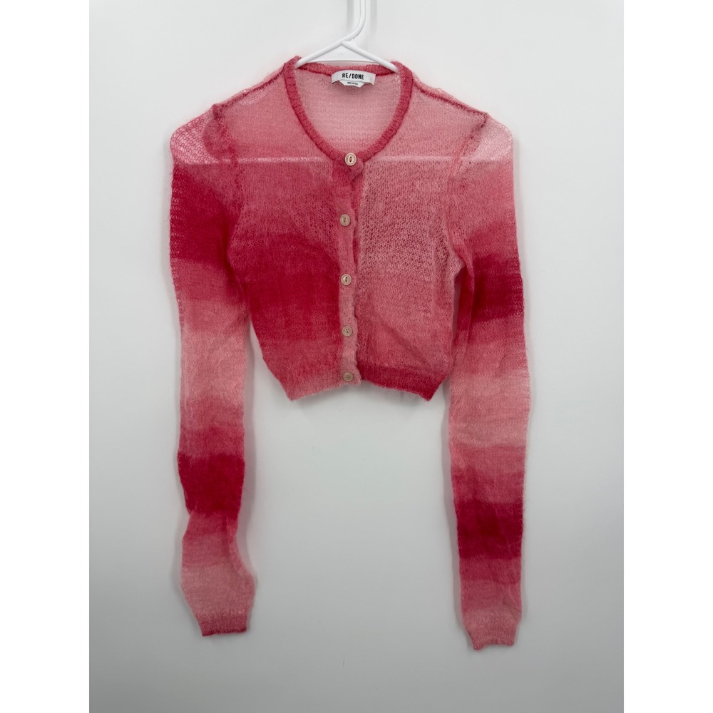 RE/DONE surplus red Space‎ Dye Mohair Cardigan Women XS Red Pink Cropped Sweater